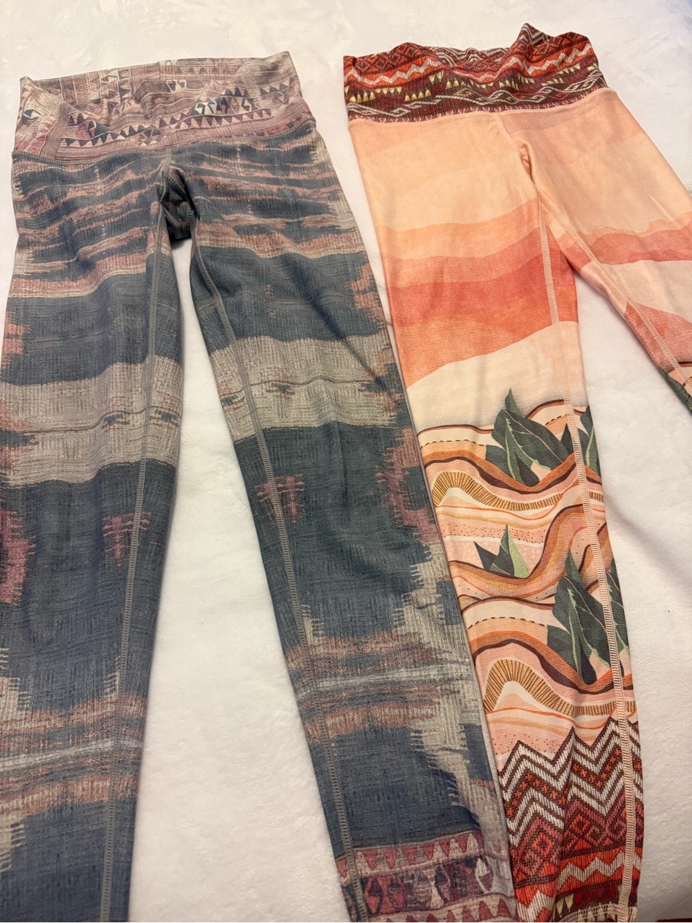 Niyama Sol Womens Printed Leggings Duo — Gray & Coral Pink Patterns